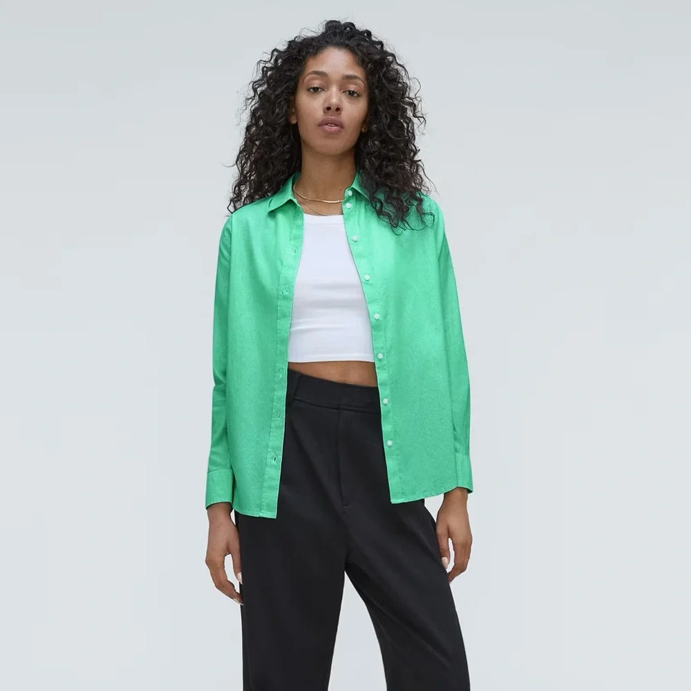 Everlane The Silky Cotton Relaxed Shirt In Mint - Picture 5 of 6